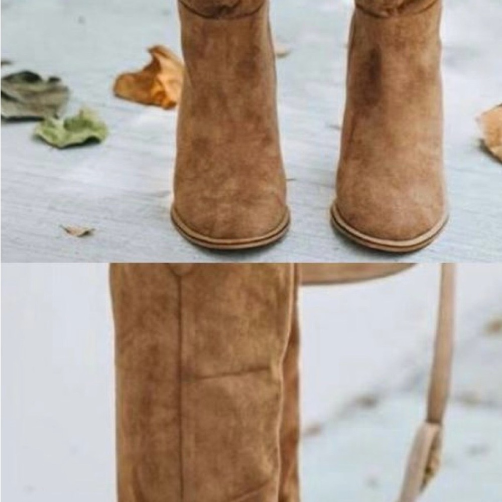 Vici Camel Suede Heeled Boots - Picture 1 of 8